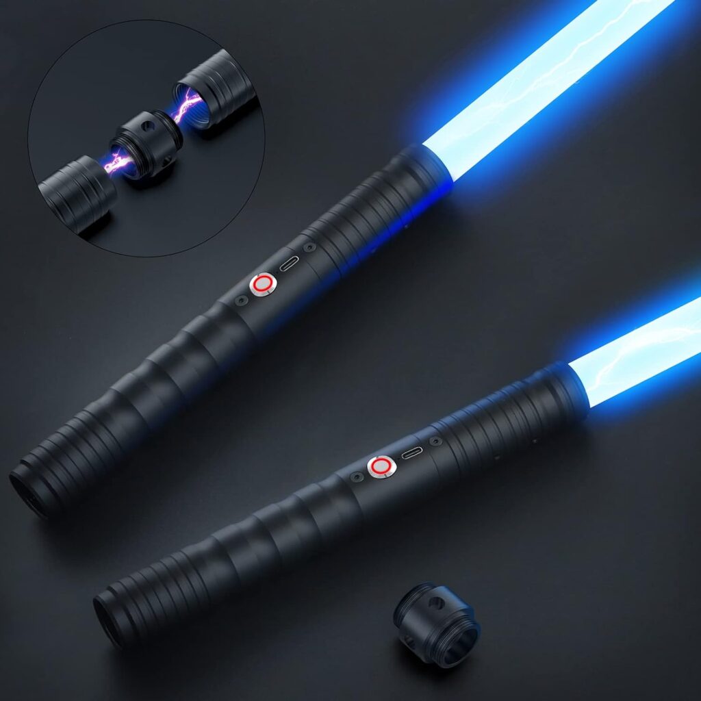 jvmusaber Lightsaber Toy, 8-12 Year Old Boy Girl Birthday Gift, 2-in-1 Detachable USB C Charge Light Saber, 12 Colors and 4 Modes  Sounds, for Kid and Adult Christmas Thanksgiving Gifts (Black)