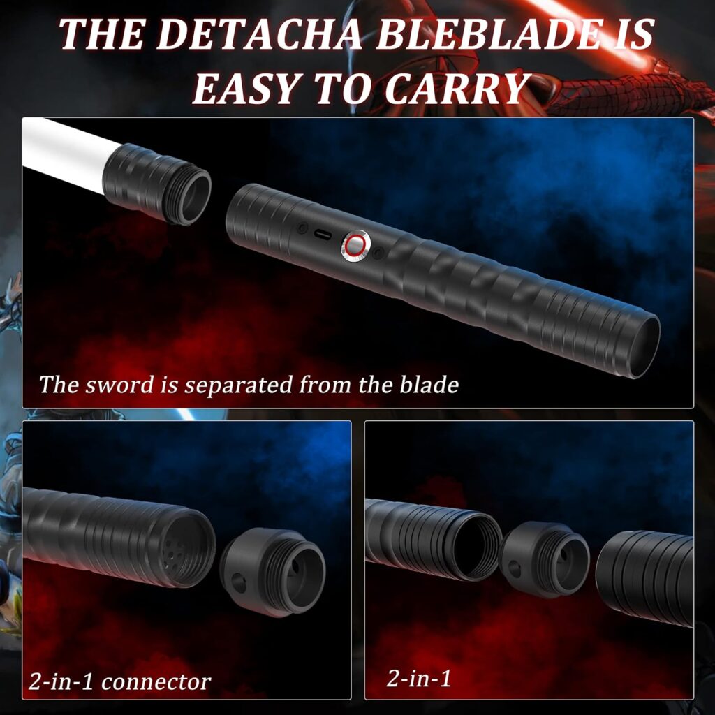 jvmusaber Lightsaber Toy, 8-12 Year Old Boy Girl Birthday Gift, 2-in-1 Detachable USB C Charge Light Saber, 12 Colors and 4 Modes  Sounds, for Kid and Adult Christmas Thanksgiving Gifts (Black)