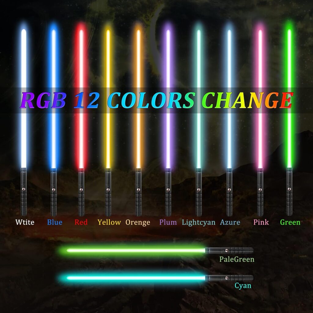 jvmusaber Lightsaber Toy, 8-12 Year Old Boy Girl Birthday Gift, 2-in-1 Detachable USB C Charge Light Saber, 12 Colors and 4 Modes  Sounds, for Kid and Adult Christmas Thanksgiving Gifts (Black)