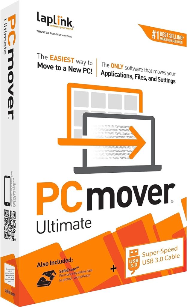 Laplink PCmover Ultimate 11 | Moves your Applications, Files and Settings from an Old PC to a New PC | Includes Optional Ultra-High-Speed Thunderbolt™ Transfer Cable | 1 Use