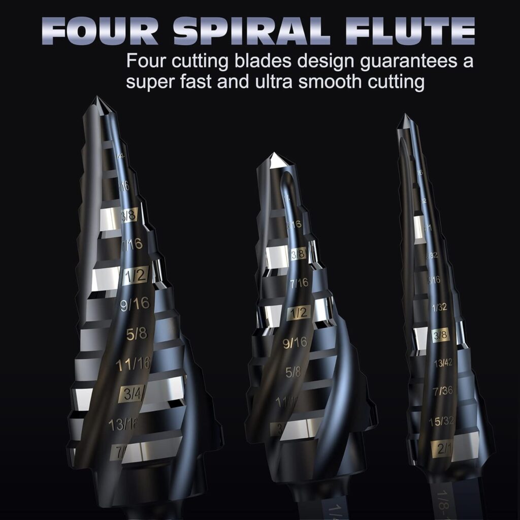 M35 Cobalt HSS Step Drill, Four Spiral Flute Cobalt Step Drill Bit,1/8-7/8(3PCS) Hex Shank Unibit for Aluminum, Stainless Steel, Metal, Wood, Plastic.