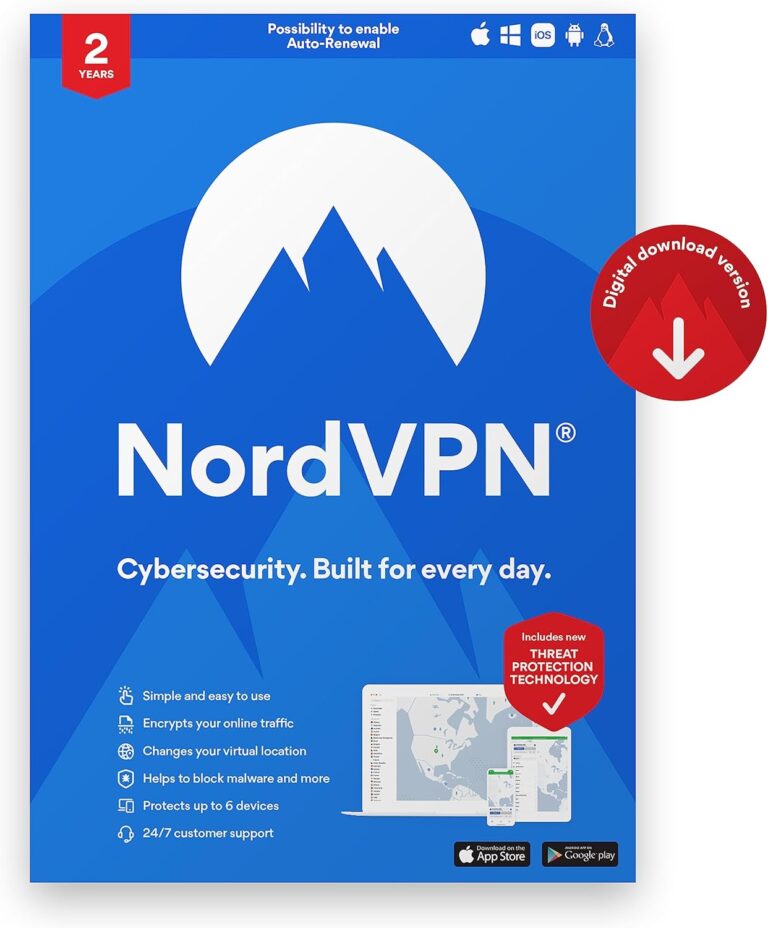 nordvpn standard 2 year vpn cybersecurity software subscription for 6 devices block malware malicious links ads protect 1 5