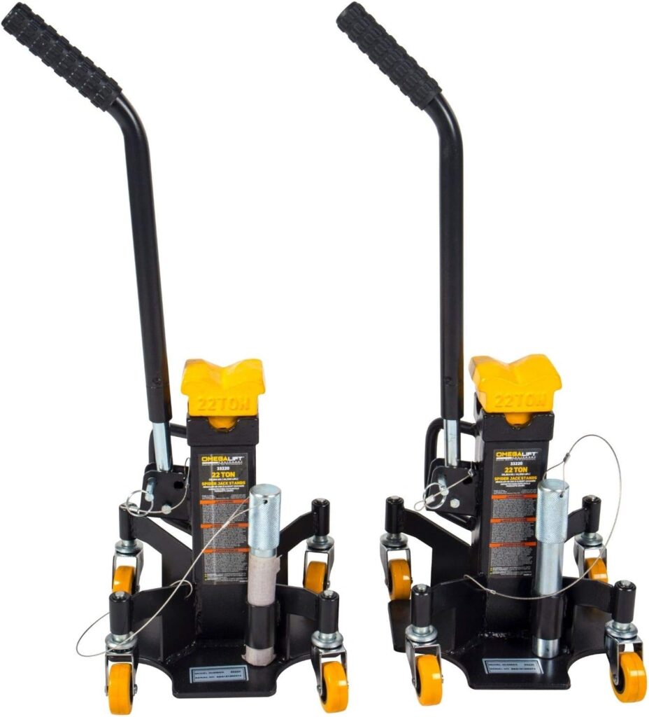 Omega Lift 22 Ton Jack Stands - Pin Style Stand with Heavy Duty Welded Steel - 4-Caster Spider Design with Handle for Easy Positioning - Extra Safety Great for Auto Repair Garage Shop - Pair Omega Lift 22 Ton Jack Stands - Pin Style Stand with Heavy Duty Welded Steel - 4-Caster Spider Design with Handle for Easy Positioning - Extra Safety Great for Auto Repair Garage Shop - Pair