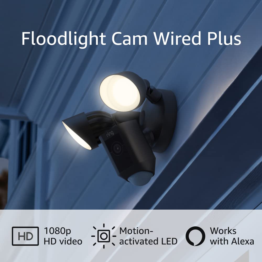 Ring Floodlight Cam Wired Plus with motion-activated 1080p HD video, Black (2021 release) Ring Floodlight Cam Wired Plus with motion-activated 1080p HD video, Black (2021 release)