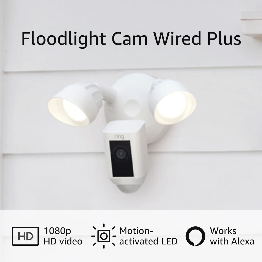 Ring Floodlight Cam Wired Plus with motion-activated 1080p HD video, Black (2021 release) Ring Floodlight Cam Wired Plus with motion-activated 1080p HD video, Black (2021 release)