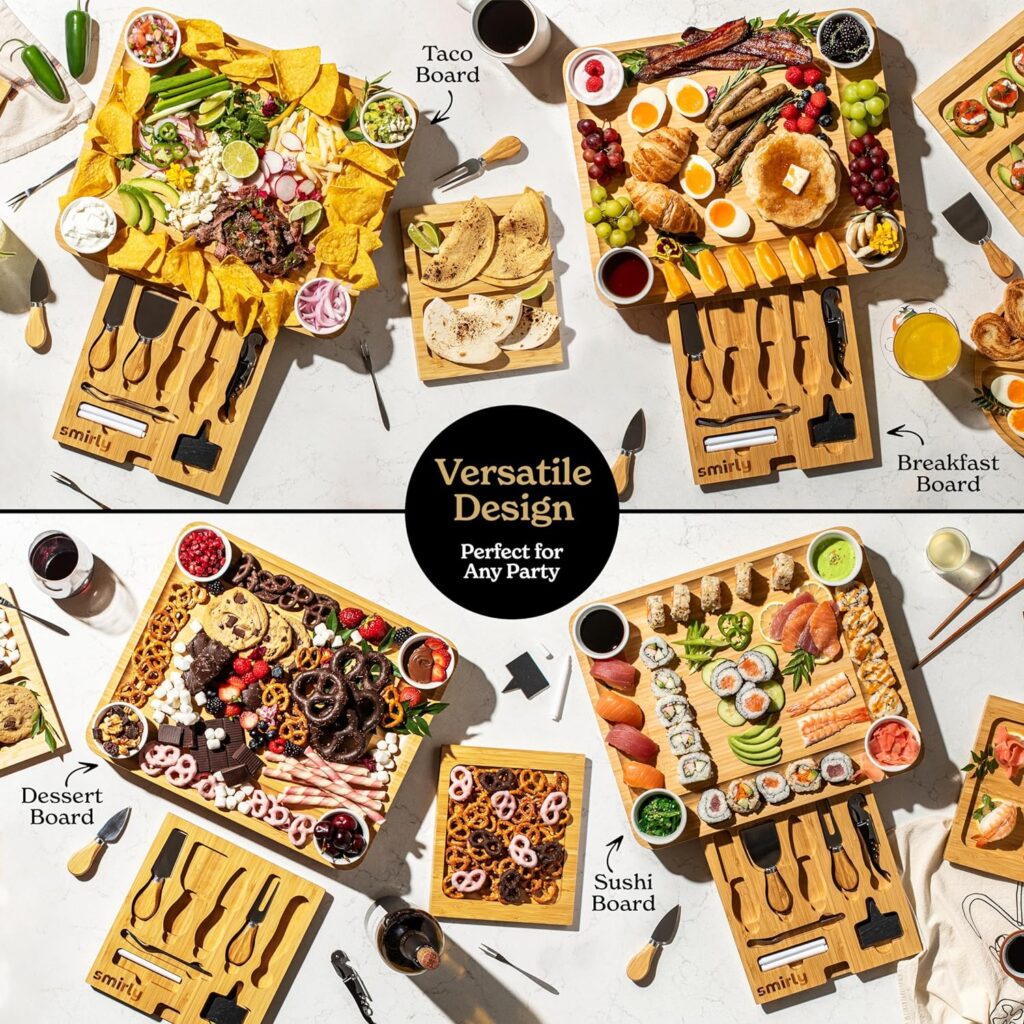 SMIRLY Charcuterie Boards Gift Set: Large Charcuterie Board Set, Bamboo Cheese Board Set - Unique Christmas Gifts for Women - House Warming Gifts New Home, Wedding Gifts for Couple, Bridal Shower Gift SMIRLY Charcuterie Boards Gift Set: Large Charcuterie Board Set, Bamboo Cheese Board Set - Unique Christmas Gifts for Women - House Warming Gifts New Home, Wedding Gifts for Couple, Bridal Shower Gift