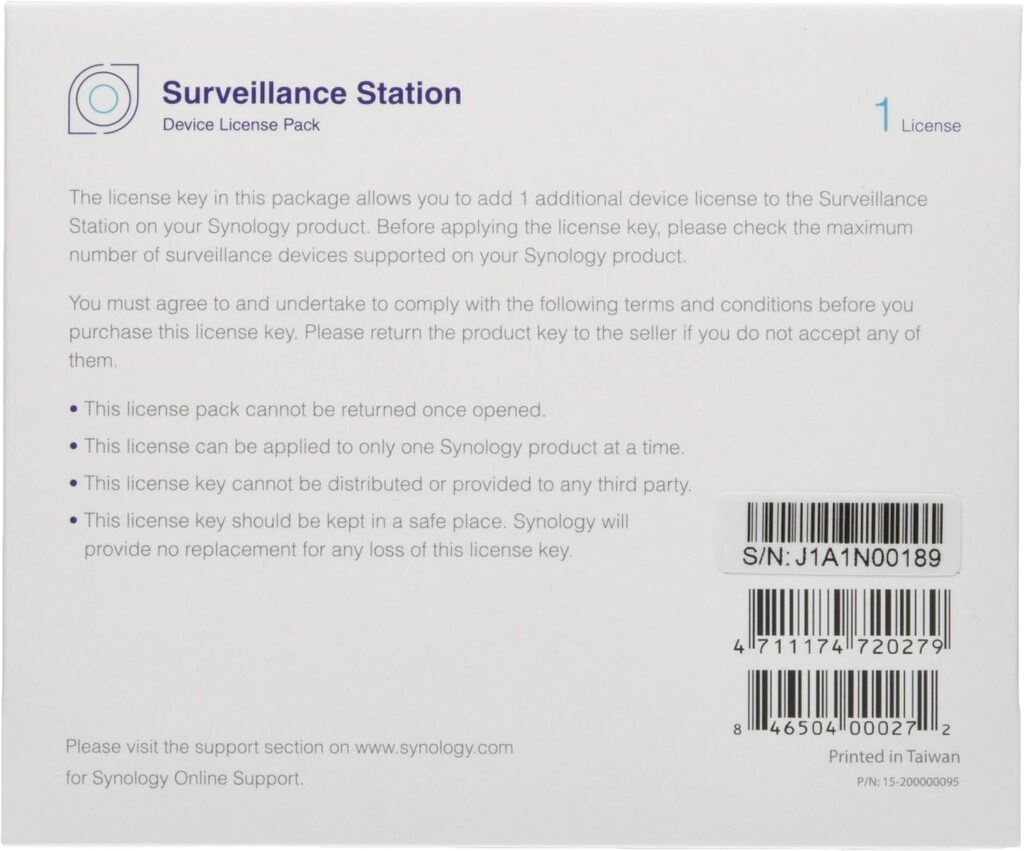 Synology IP Camera License Pack for 1 (CLP1) Synology IP Camera License Pack for 1 (CLP1)