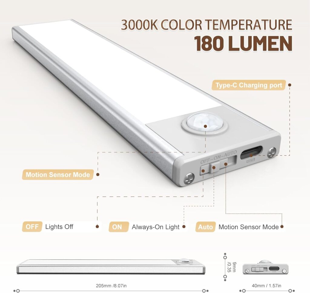 Under Cabinet Lights 54 LED Lights Motion Sensor Light Indoor, 6 Pack Under Cabinet Lighting,Wireless USB Rechargeable Under Counter Lights for Kitchen Bedroom Staircase Cabinet Closet,White