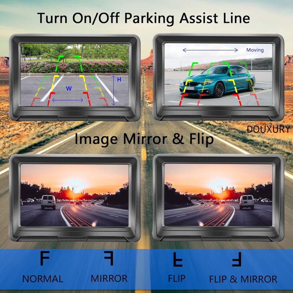 Wireless Magnetic Backup Camera for Car RV Trailer Truck Camper 5th Wheels Hitch Towing DOUXURY Rechargeable Built-In Battery Waterproof Night Vision Backup Camera with 5 Inch 1080P HD 2-Split Monitor