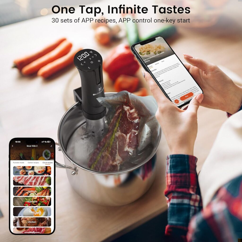 BLITZHOME Sous Vide Machine, WiFi APP Included, 1100W Sous Vide Cooker with Accurate Temperature  Timer, Ultra Quiet Stainless Precision Immersion Circulator Device, Kitchen Gadgets with Recipes…