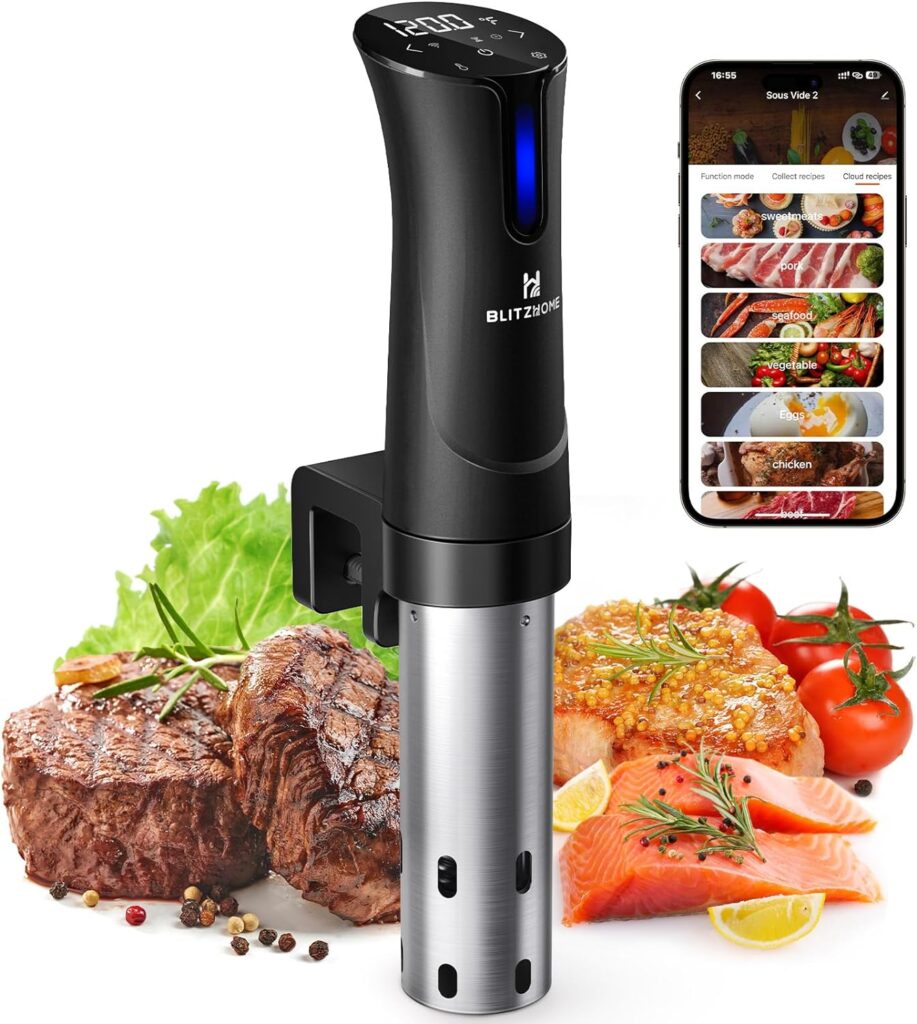 BLITZHOME Sous Vide Machine, WiFi APP Included, 1100W Sous Vide Cooker with Accurate Temperature  Timer, Ultra Quiet Stainless Precision Immersion Circulator Device, Kitchen Gadgets with Recipes…