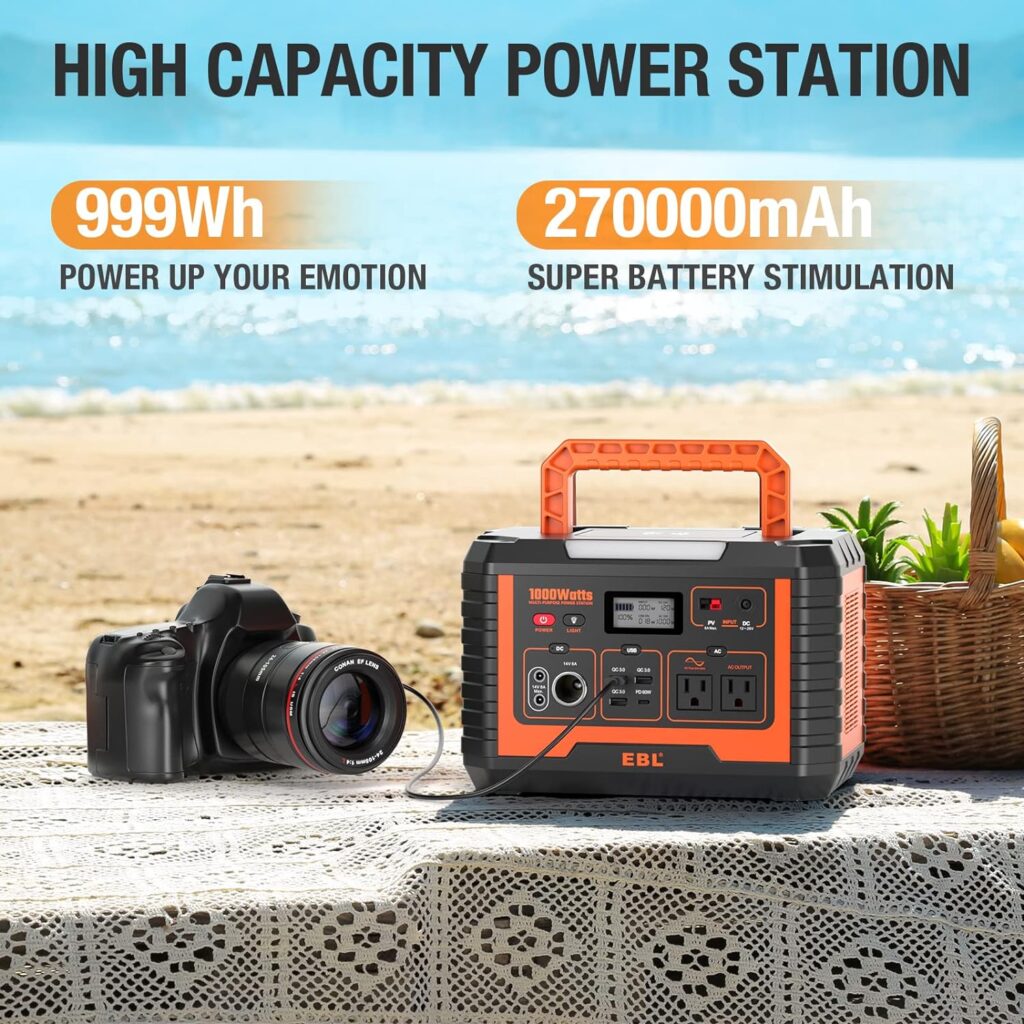 EBL Portable Power Station Voyager 1000, 110V/1000W Solar Generator(Surge 2000W), 999Wh/270000mAh High Lithium Battery for Outdoor Home Emergency