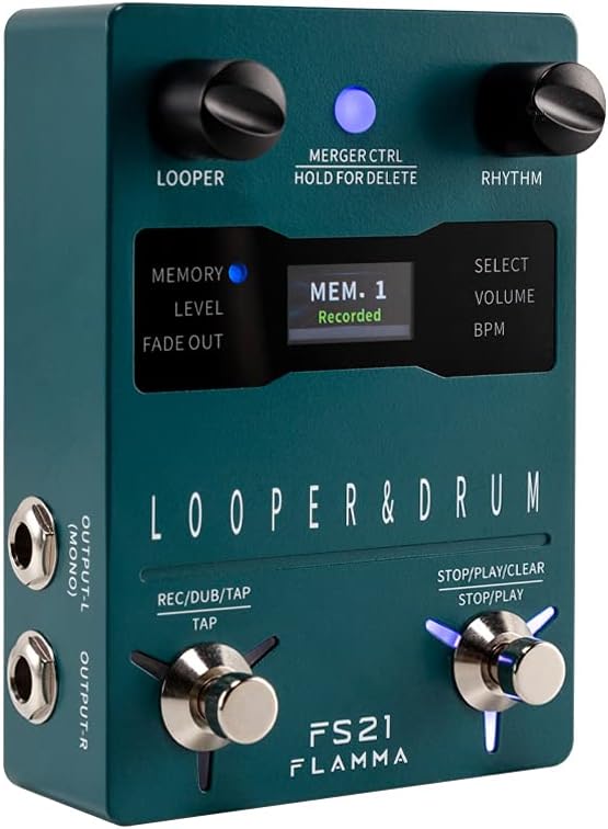 FLAMMA FS21 Stereo Guitar Looper Pedal Drum Machine with Screen 160 Minutes Loop Recording Capacity 100 Drum Grooves Support Software Editing FLAMMA FS21 Stereo Guitar Looper Pedal Drum Machine with Screen 160 Minutes Loop Recording Capacity 100 Drum Grooves Support Software Editing