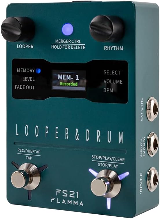 FLAMMA FS21 Stereo Guitar Looper Pedal Drum Machine with Screen 160 Minutes Loop Recording Capacity 100 Drum Grooves Support Software Editing FLAMMA FS21 Stereo Guitar Looper Pedal Drum Machine with Screen 160 Minutes Loop Recording Capacity 100 Drum Grooves Support Software Editing