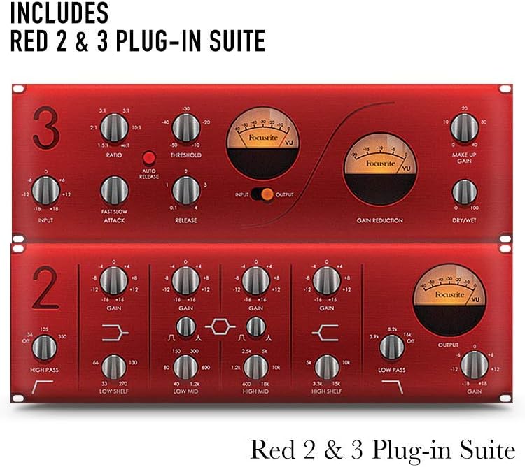 Focusrite Scarlett 4i4 4x4 USB Audio Interface Full Studio Bundle with Download for Creative Music Production Software Kit and Eris 4.5 Pair Studio Monitors and 1/4” Instrument Cables