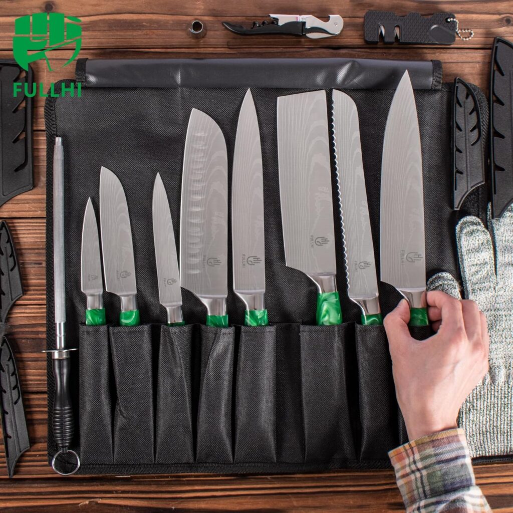 FULLHI 15pcs Japanese Knife Set with Magnetic Knife Block Holder, Premium German Stainless Steel Kitchen Knife Set FULLHI 15pcs Japanese Knife Set with Magnetic Knife Block Holder, Premium German Stainless Steel Kitchen Knife Set