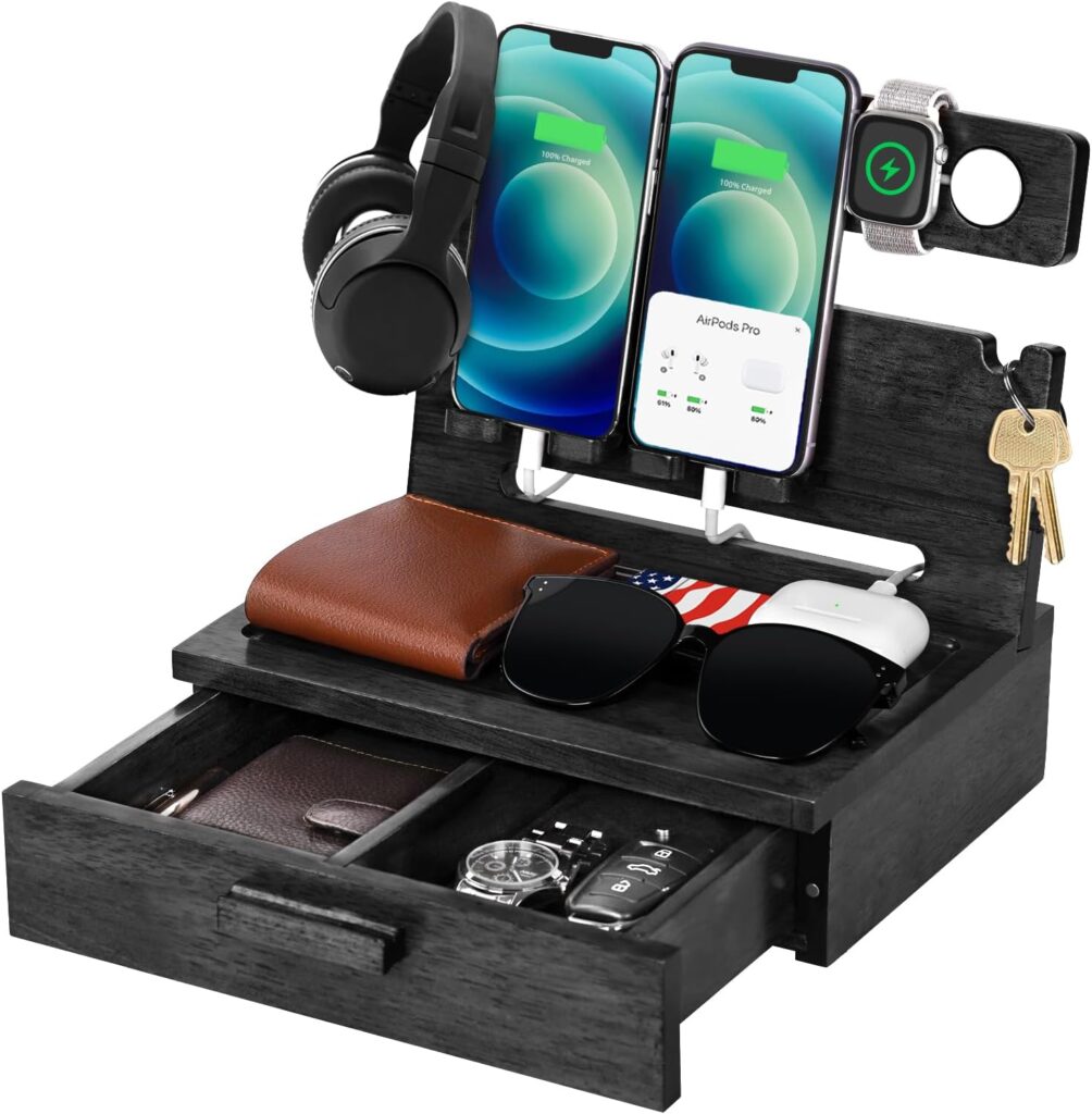 Funistree Gifts for Men Husband Him Valentines Day from Wife, Wood Phone Docking Station with Drawer Nightstand Organizer, Cool Gadgets Boyfriend Anniversary Birthday Gifts for Dad from Daughter Son Funistree Gifts for Men Husband Him Valentines Day from Wife, Wood Phone Docking Station with Drawer Nightstand Organizer, Cool Gadgets Boyfriend Anniversary Birthday Gifts for Dad from Daughter Son