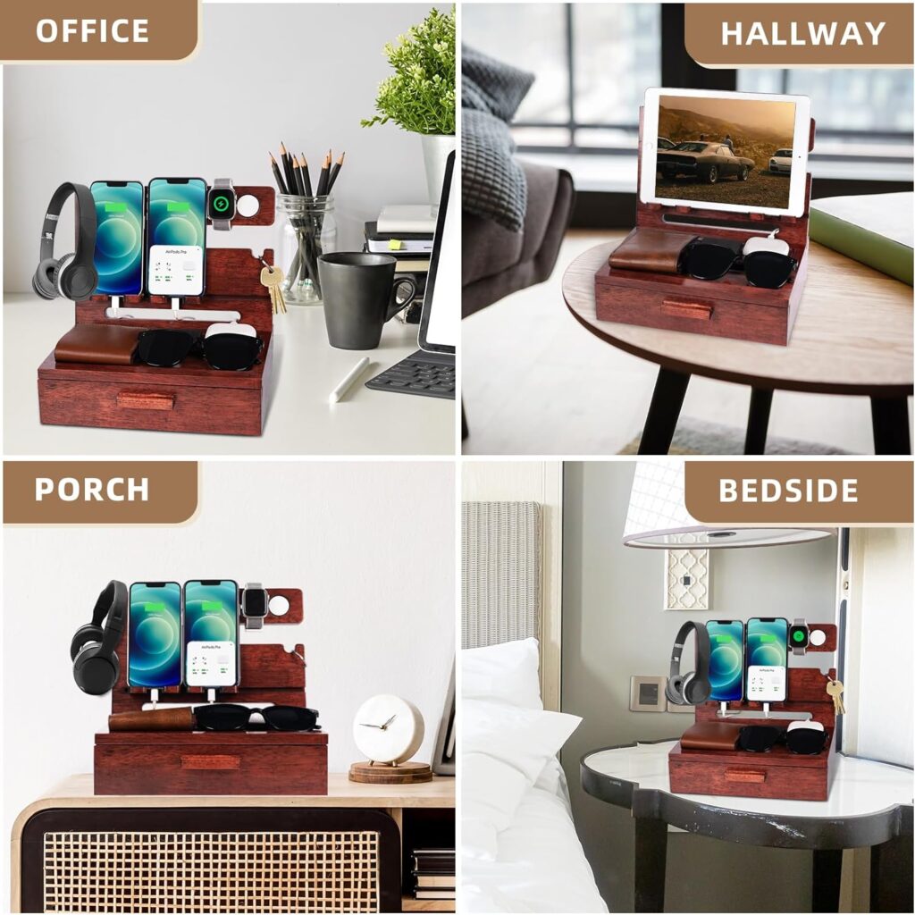 Funistree Gifts for Men Husband Him Valentines Day from Wife, Wood Phone Docking Station with Drawer Nightstand Organizer, Cool Gadgets Boyfriend Anniversary Birthday Gifts for Dad from Daughter Son Funistree Gifts for Men Husband Him Valentines Day from Wife, Wood Phone Docking Station with Drawer Nightstand Organizer, Cool Gadgets Boyfriend Anniversary Birthday Gifts for Dad from Daughter Son