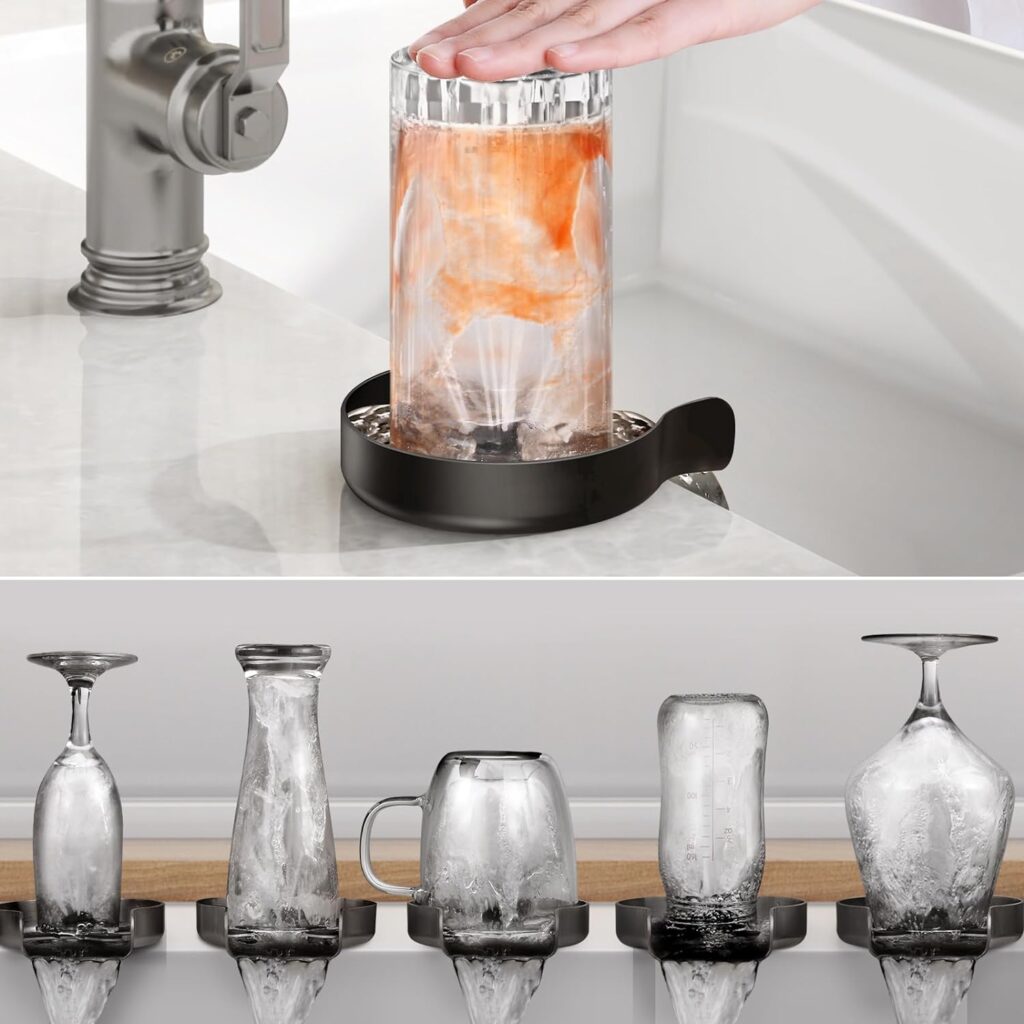 HGN Hot and Cold Glass Rinser,Temperature Adjustable Metal Cup Washer for Kitchen Sinks(Black)