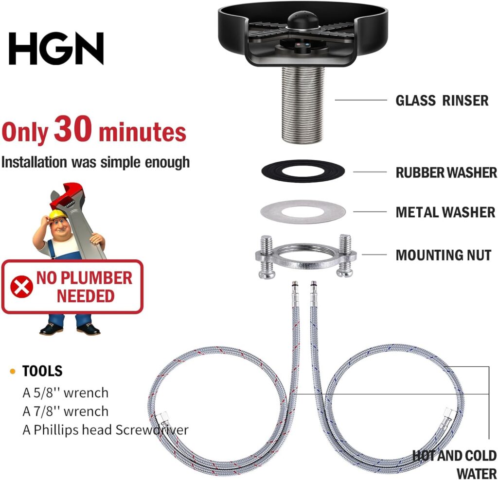 HGN Hot and Cold Glass Rinser,Temperature Adjustable Metal Cup Washer for Kitchen Sinks(Black)