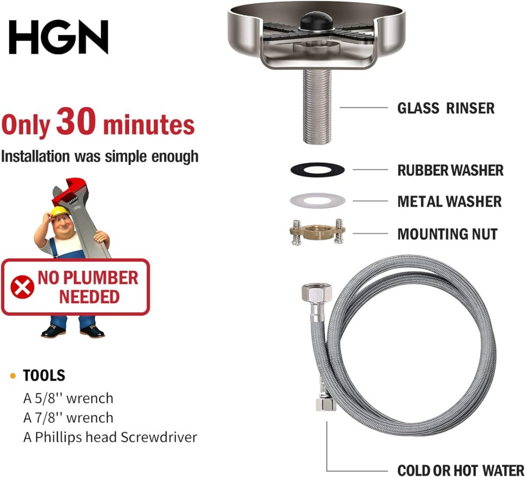 HGN Hot and Cold Glass Rinser,Temperature Adjustable Metal Cup Washer for Kitchen Sinks(Black)