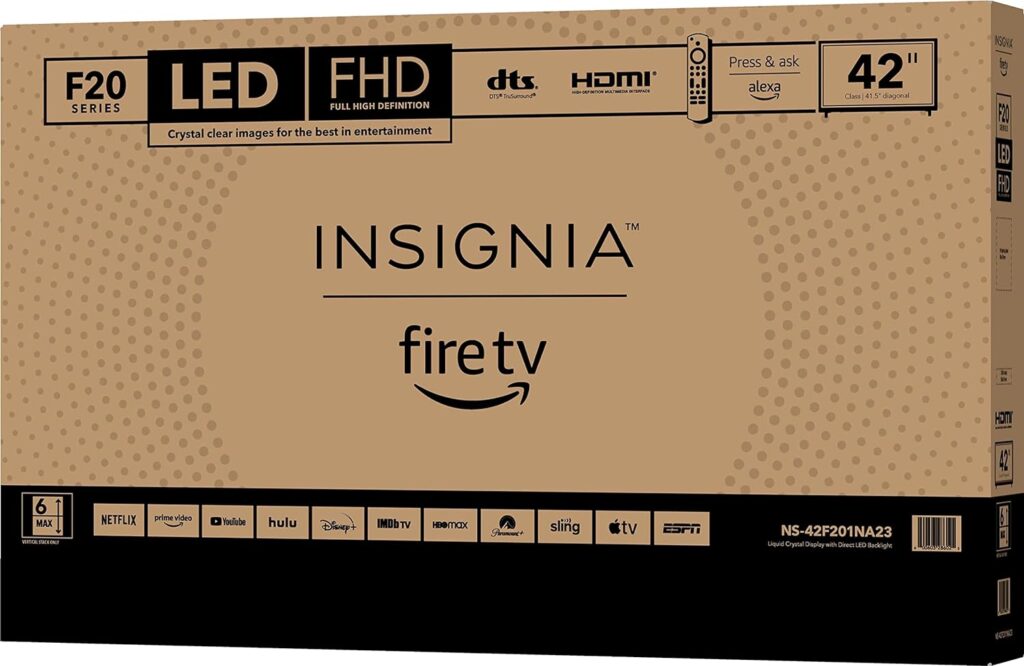 INSIGNIA 42-inch Class F20 Series Smart Full HD 1080p Fire TV with Alexa Voice Remote (NS-42F201NA23, 2022 Model) INSIGNIA 42-inch Class F20 Series Smart Full HD 1080p Fire TV with Alexa Voice Remote (NS-42F201NA23, 2022 Model)