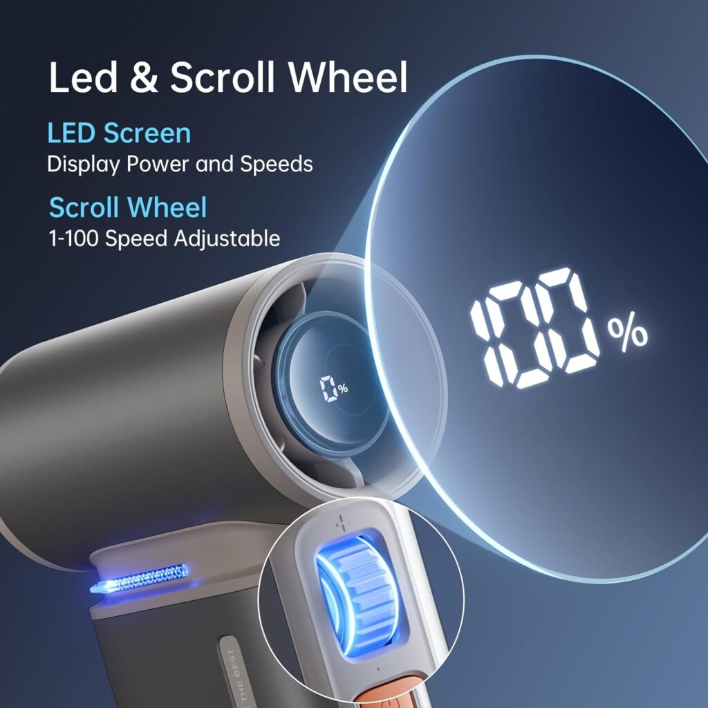 JISULIFE Portable Handheld Turbo Fan, 100 Speeds Adjustable Mini Personal Fan, 9000mAh USB Rechargeable Fan Battery Operated, LED Display, Metal Shell with Accessories Gifts for Men Women Travel- Grey JISULIFE Portable Handheld Turbo Fan, 100 Speeds Adjustable Mini Personal Fan, 9000mAh USB Rechargeable Fan Battery Operated, LED Display, Metal Shell with Accessories Gifts for Men Women Travel- Grey