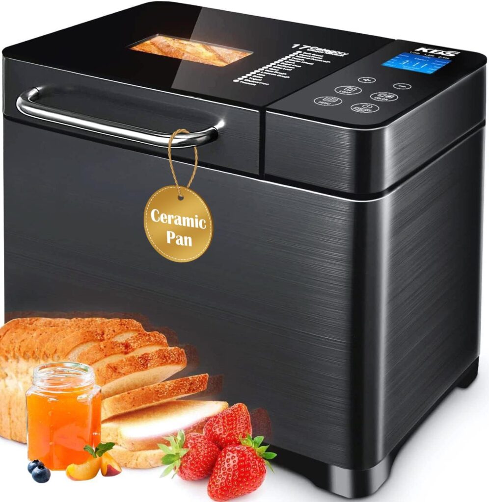 KBS 17-in-1 Bread Maker-Dual Heaters, 710W Machine Stainless Steel with Gluten-Free, Dough Maker,Jam,Yogurt PROG, Auto Nut Dispenser,Ceramic Pan Touch Panel, 3 Loaf Sizes 3 Crust Colors,Recipes KBS 17-in-1 Bread Maker-Dual Heaters, 710W Machine Stainless Steel with Gluten-Free, Dough Maker,Jam,Yogurt PROG, Auto Nut Dispenser,Ceramic Pan Touch Panel, 3 Loaf Sizes 3 Crust Colors,Recipes