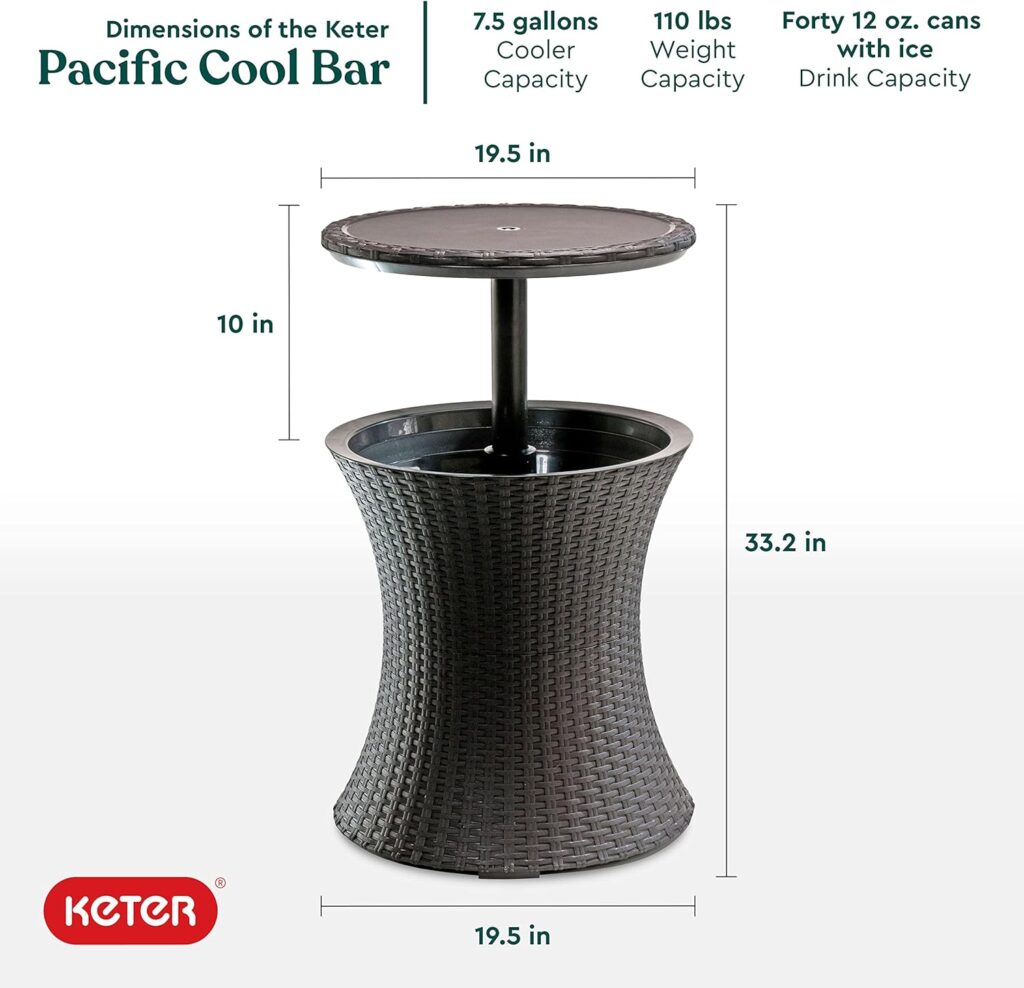 Keter Pacific Cool Bar Outdoor Patio Furniture and Hot Tub Side Table with 7.5 Gallon Beer and Wine Cooler, Grey Keter Pacific Cool Bar Outdoor Patio Furniture and Hot Tub Side Table with 7.5 Gallon Beer and Wine Cooler, Grey