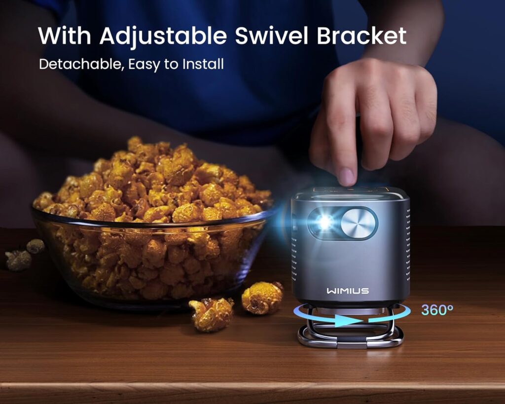 Mini Projector with Android TV, DLP and Rechargeable Battery, WiMiUS Pico Pocket Portable Projector with WiFi Bluetooth, 360°Speaker, 1080P Support, Wireless Smart Outdoor Projector for Phone/HDMI/USB