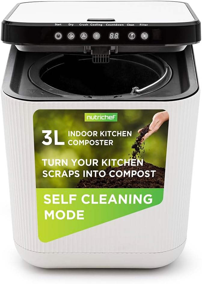 Nutrichef 3L Electric Kitchen Composter - Compost’s Organic Material Food Scraps | Countertop Automatic Compost Bin | Dry, Crush, Cooling Functions | Perfect for Kitchens Apartments | Grey Nutrichef 3L Electric Kitchen Composter - Compost’s Organic Material Food Scraps | Countertop Automatic Compost Bin | Dry, Crush, Cooling Functions | Perfect for Kitchens Apartments | Grey