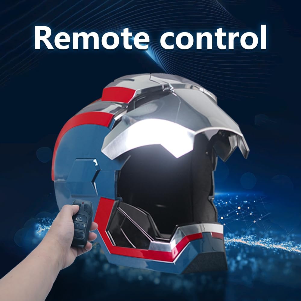 Polyacer Electronic Patriot Helmet Iron-Mans Adult Voice Control/Sensing/Remote Control Open/Close With Sounds  LED Eyes Light Up Super Hero Movie 1:1 model Prop For Halloween Christmas Gift.