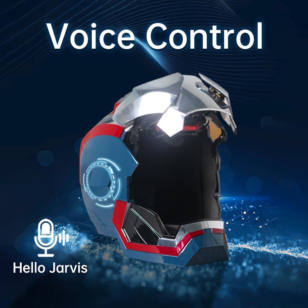 Polyacer Electronic Patriot Helmet Iron-Mans Adult Voice Control/Sensing/Remote Control Open/Close With Sounds  LED Eyes Light Up Super Hero Movie 1:1 model Prop For Halloween Christmas Gift.