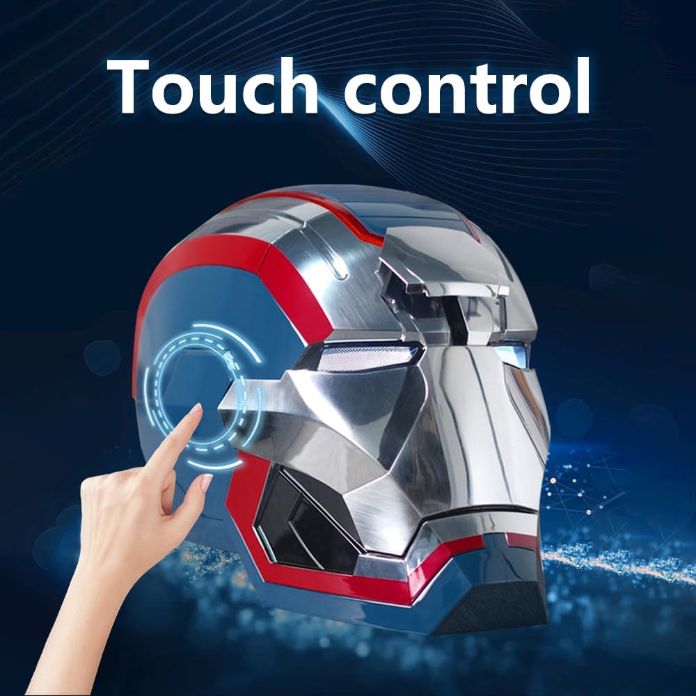 Polyacer Electronic Patriot Helmet Iron-Mans Adult Voice Control/Sensing/Remote Control Open/Close With Sounds  LED Eyes Light Up Super Hero Movie 1:1 model Prop For Halloween Christmas Gift.