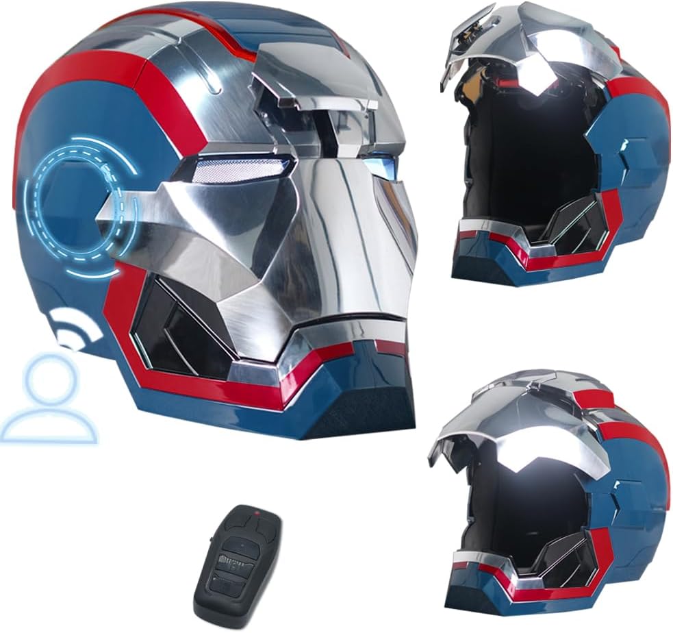 Polyacer Electronic Patriot Helmet Iron-Mans Adult Voice Control/Sensing/Remote Control Open/Close With Sounds  LED Eyes Light Up Super Hero Movie 1:1 model Prop For Halloween Christmas Gift.