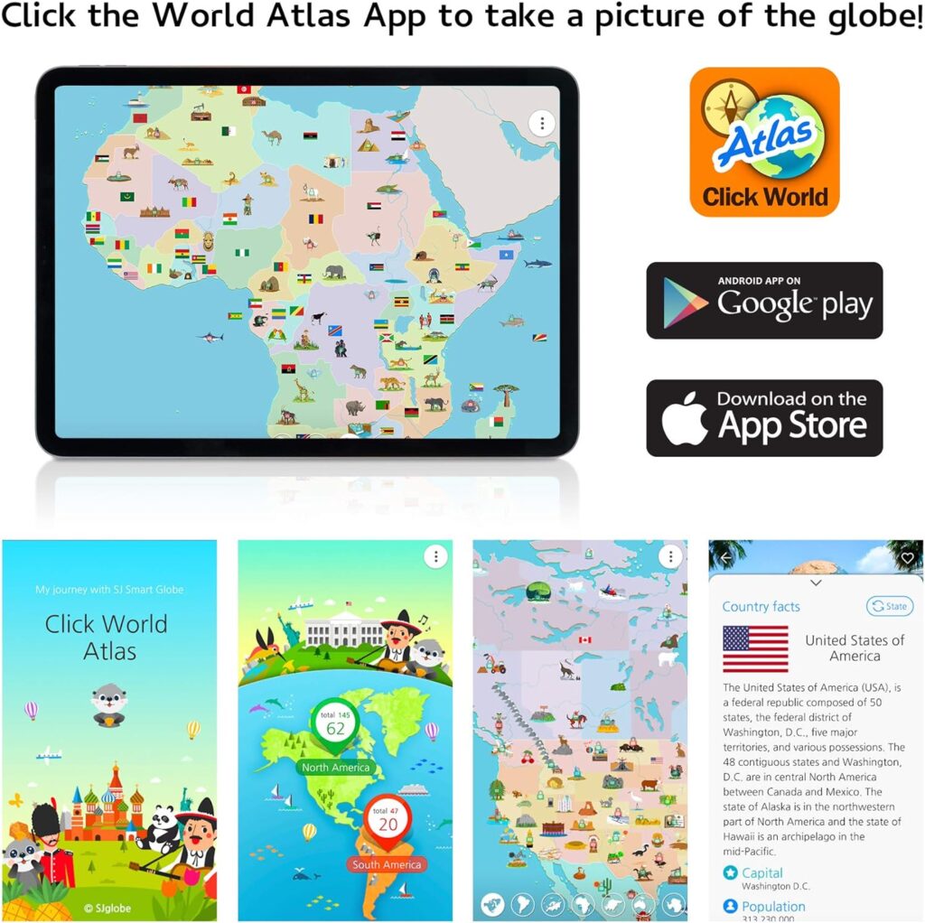 SJSMARTGLOBE with Interactive APP  LED Illuminated Constellations at Night, US-Patented STEM education 10 World Globe with Detailed map