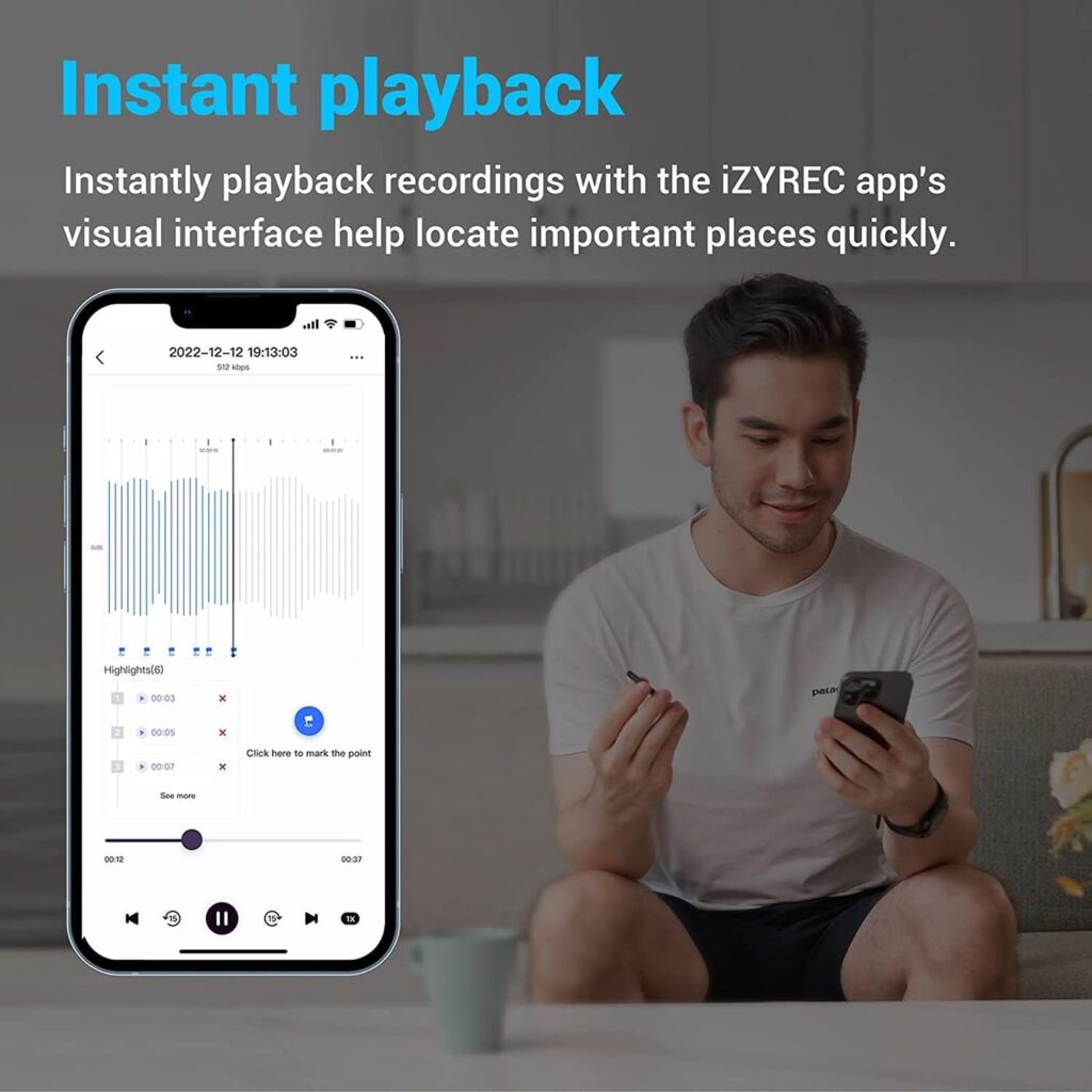 Smart Voice Recorder with Carrying Case, iZYREC Voice Activated Recorder with App, Audio Recording Device, 30 Hours Continuous Recording, Enhanced AI Noise Canceling (Black + Navy Blue)