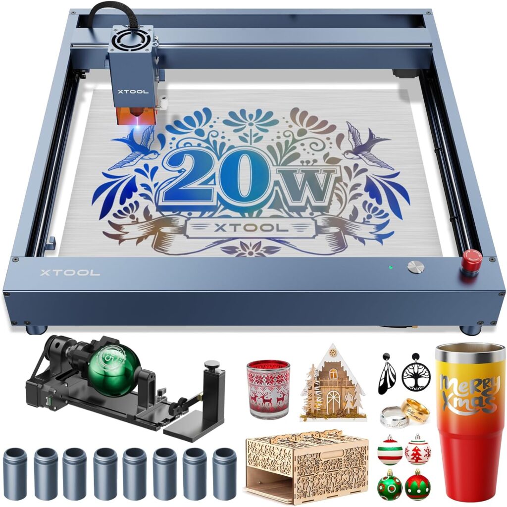 xTool D1 Pro 20W Laser Engraver 4-in-1 Rotary Roller Kit for Glass Tumbler Ring, 120W Laser Cutter, Laser Engraving Machine for Wood, Metal, Laser Engraver and Cutter Machine for Small Business DIY xTool D1 Pro 20W Laser Engraver 4-in-1 Rotary Roller Kit for Glass Tumbler Ring, 120W Laser Cutter, Laser Engraving Machine for Wood, Metal, Laser Engraver and Cutter Machine for Small Business DIY